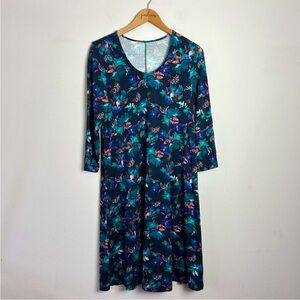 Garnet Hill DRESS Multi Color Floral Seamed Knit Trapeze TENCEL SPANDEX Flowy XL